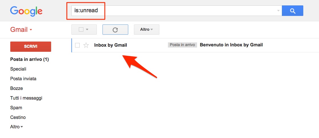 Filtri Gmail operatore unread