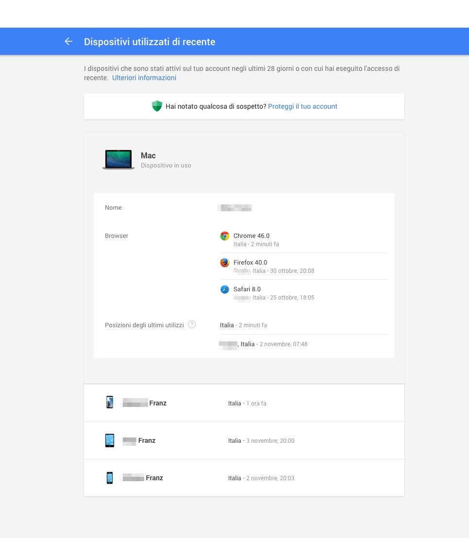 Riquadro attività Gmail