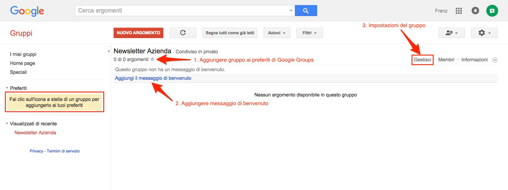 Impostazioni avanzate Google Groups
