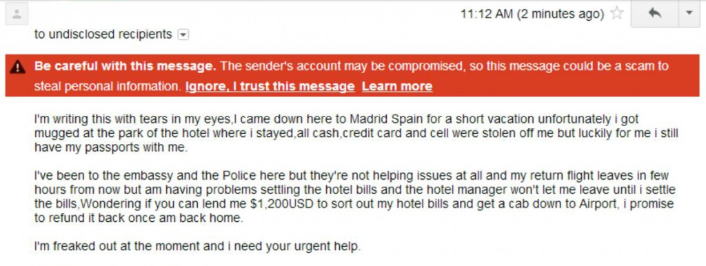 Gmail banner rosso avviso phishing
