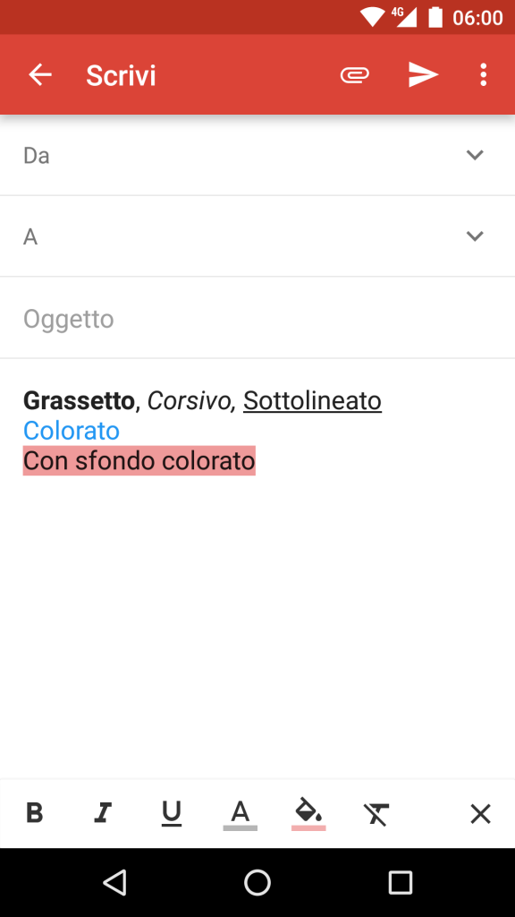 formattazione del testo mobile