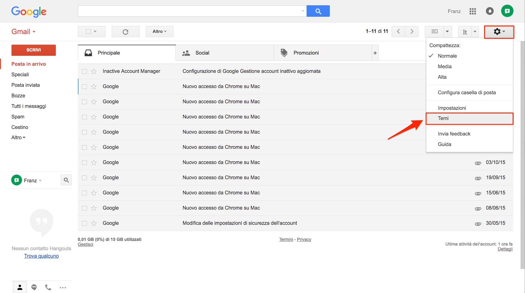 Come cambiare tema in Gmail
