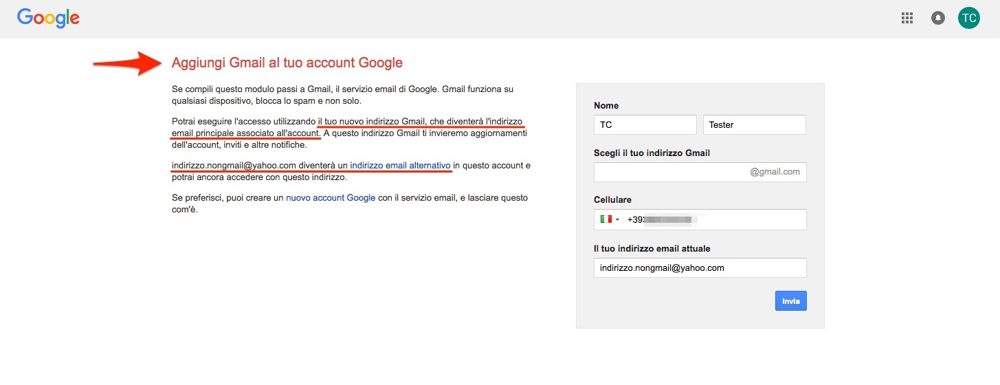 Aggiungi Gmail al tuo account Google