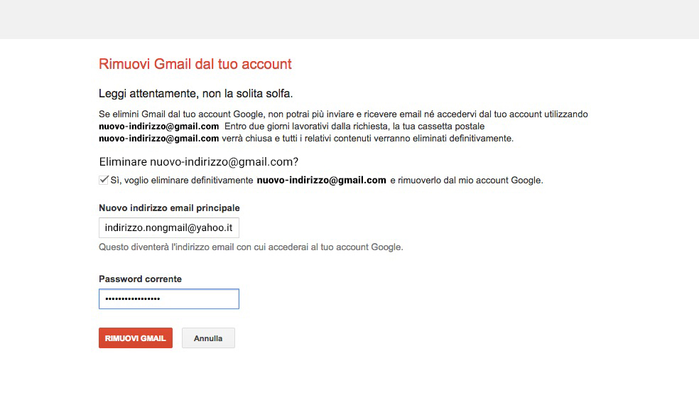 Eliminazione-Disattivazione Gmail
