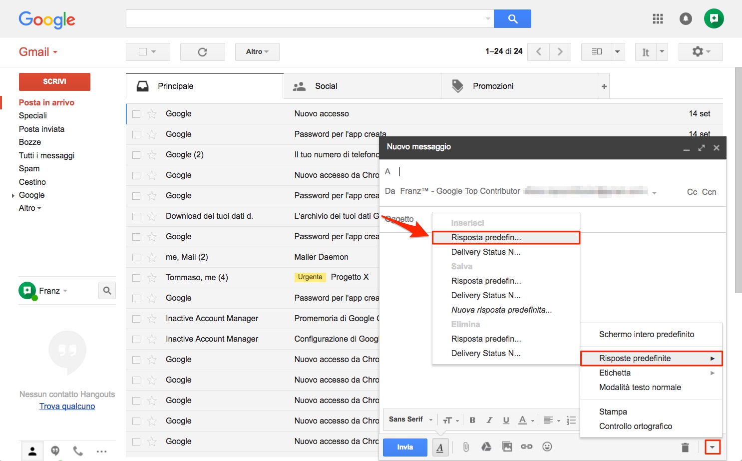 Modelli risposte predefinite in Gmail