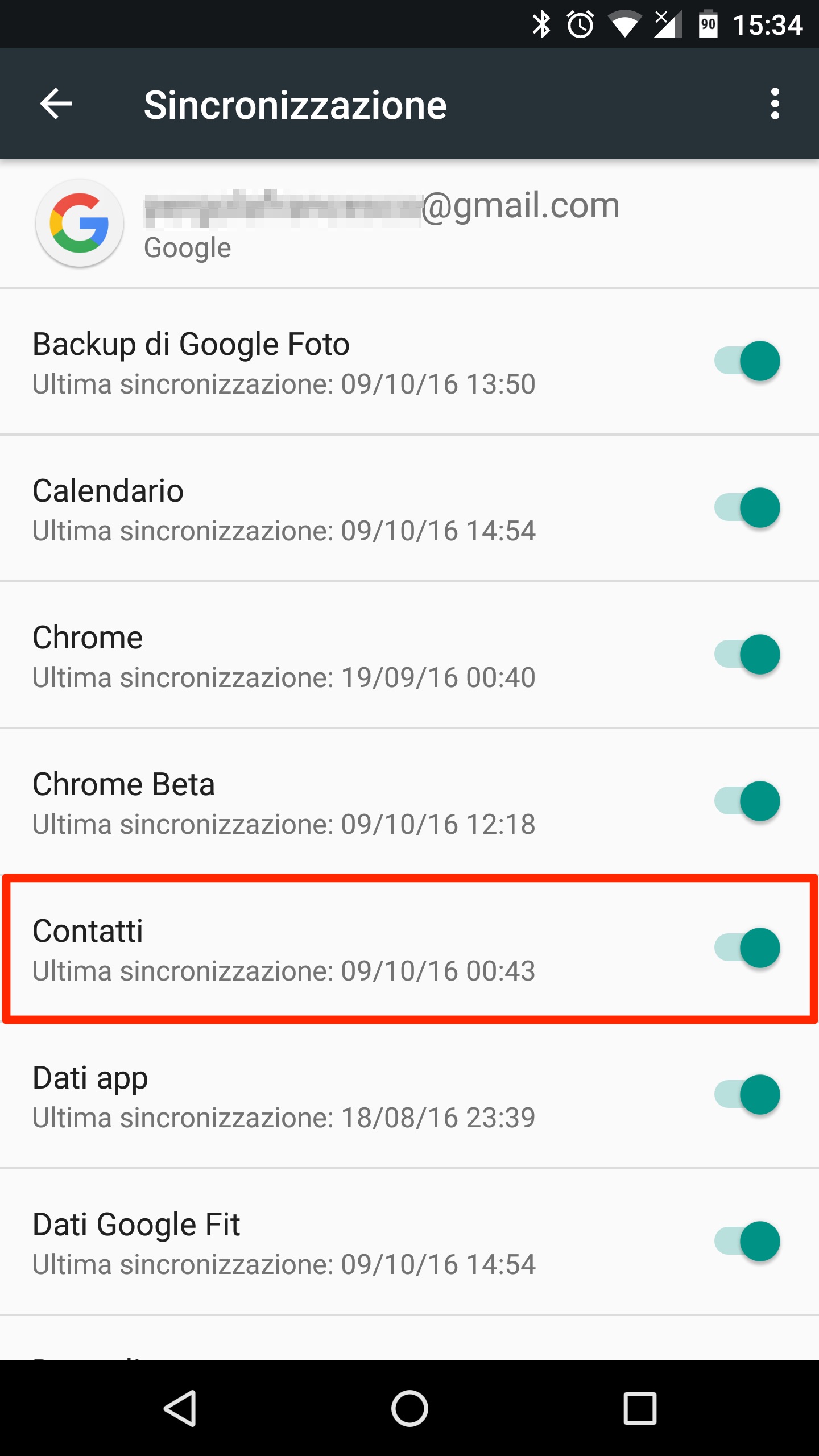 Sincronizzazione contatti Google su Android