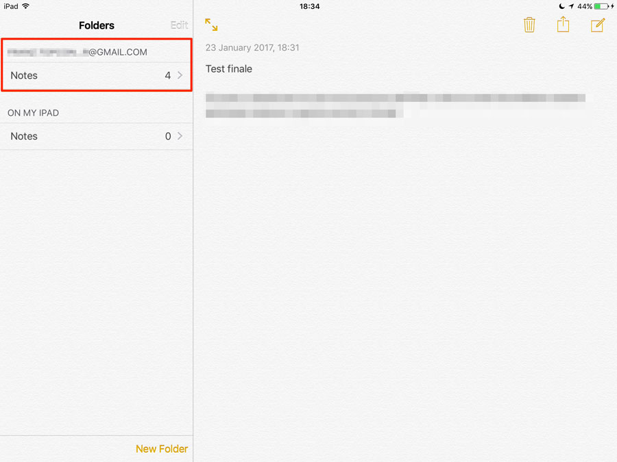 App Note di iOS - Sincronizzazione con Gmail