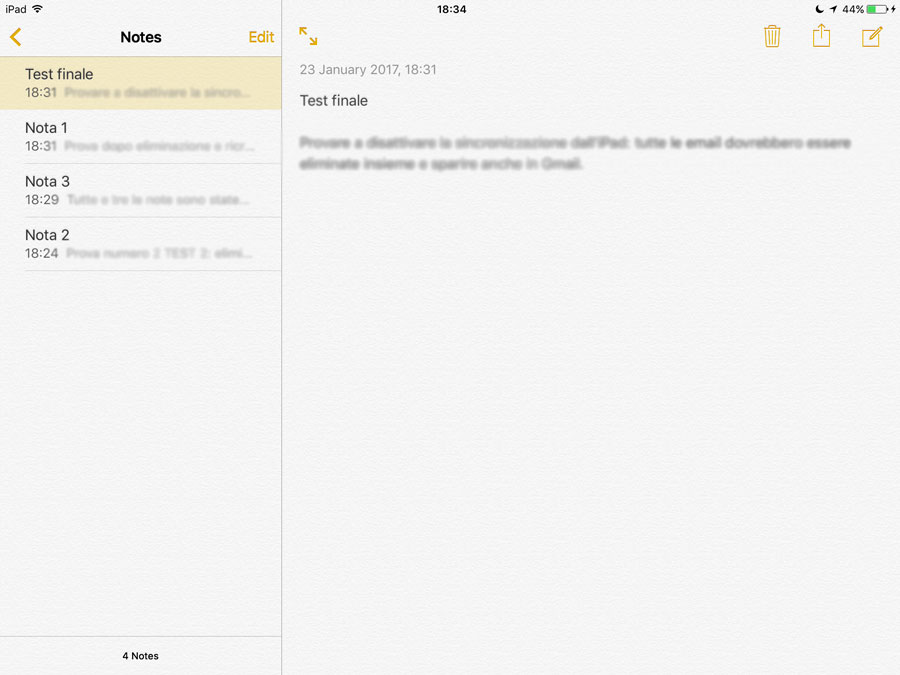 App Note di iOS - Sincronizzazione con Gmail
