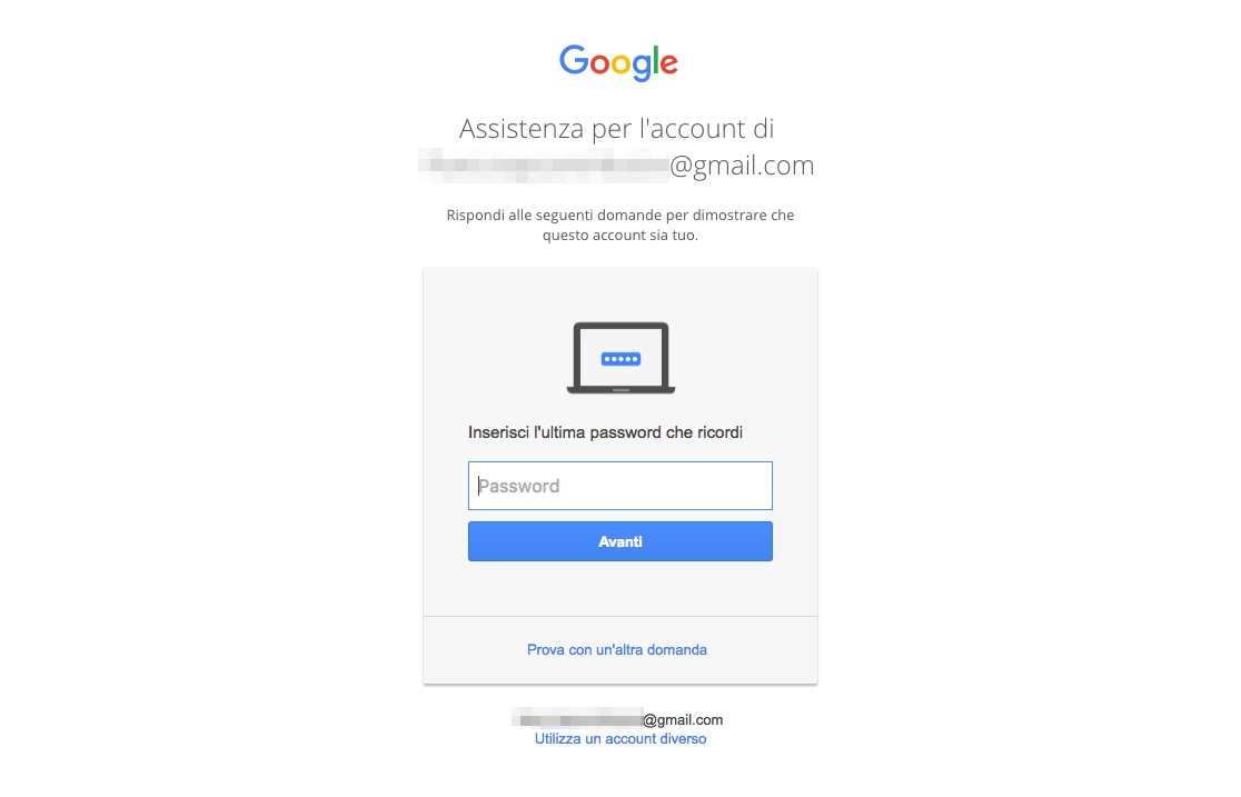 Recupero password Account Google