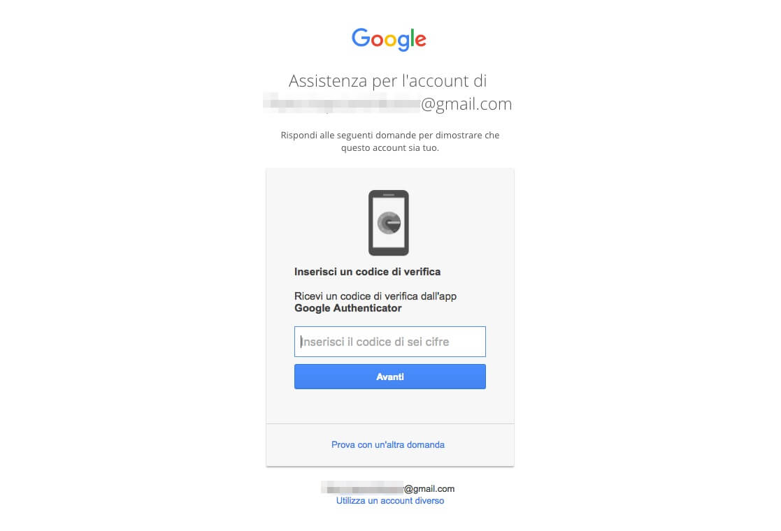 Recupero password Account Google - Google Authenticator