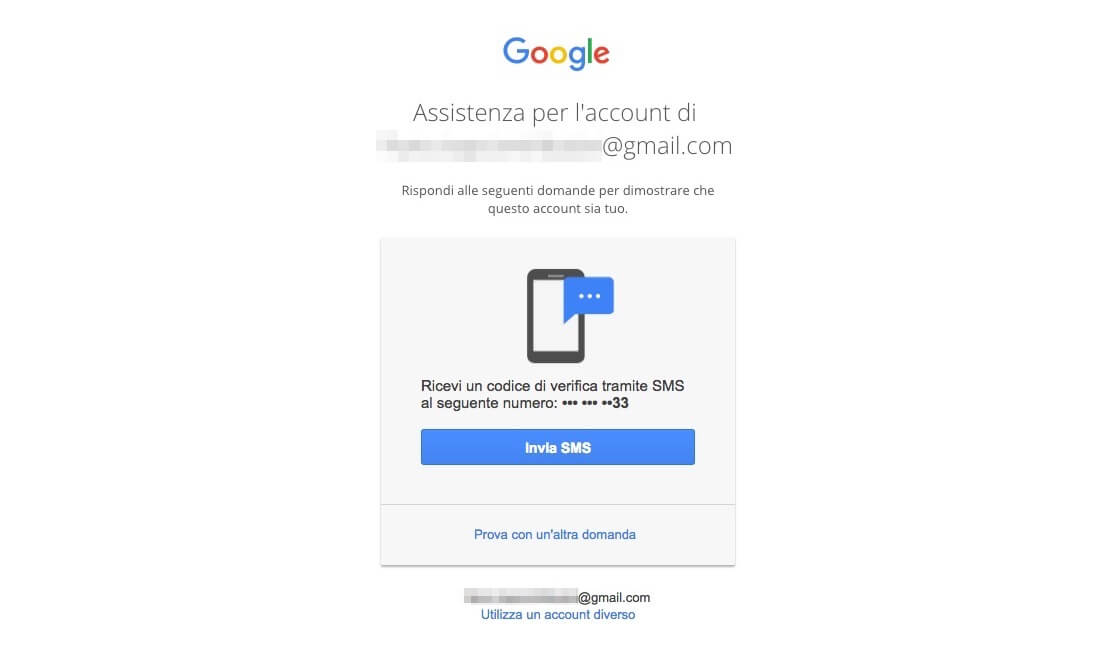 Recupero password Account Google - SMS
