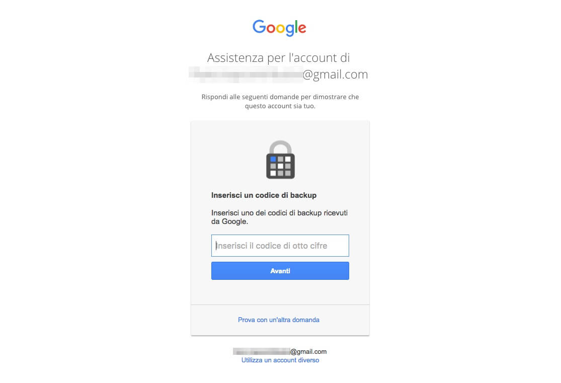 Recupero password Account Google - Codici di backup