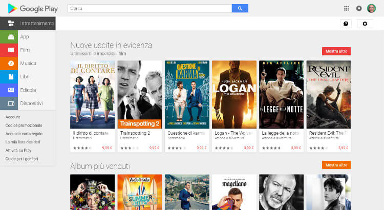 Home page di Google Play
