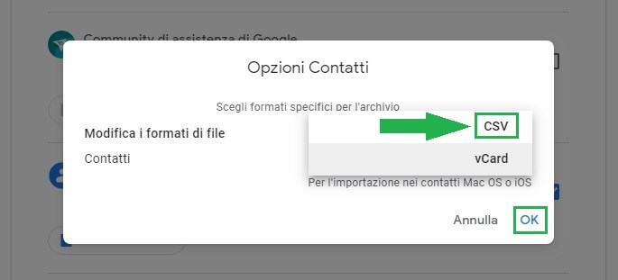 scelta del file csv