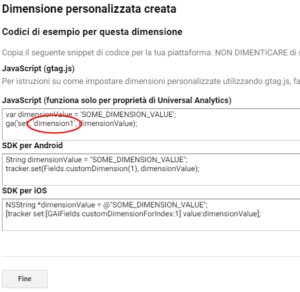 Dimensioni personalizzate di analytics