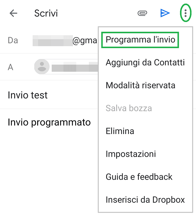 opzione programma l'invio app