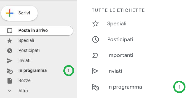 email programmate visibili sull'etichetta