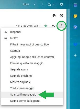 allegare email scarica il messaggio