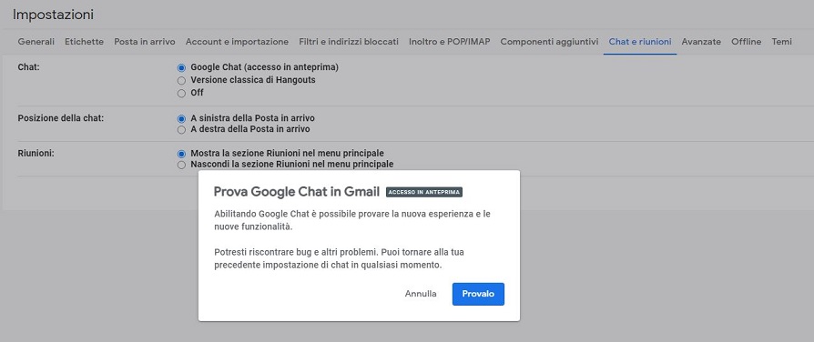 Google Chat in Gmail web