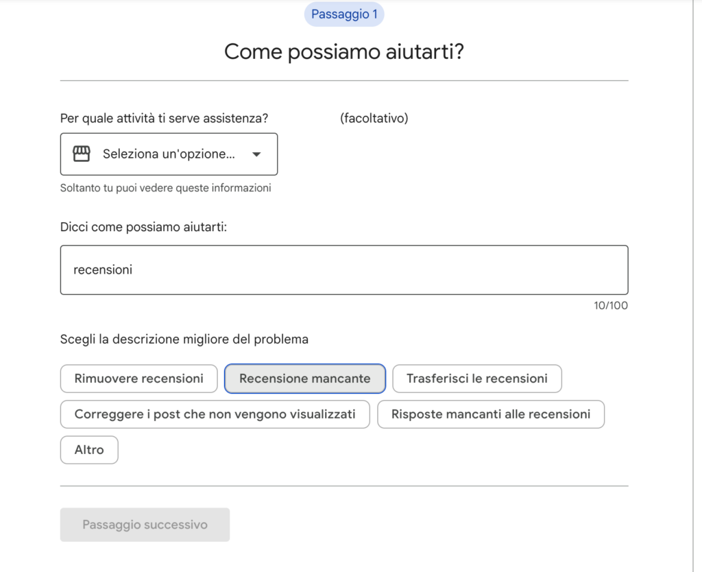 Modulo di contatto recensioni